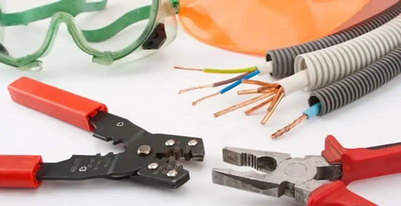 Electrical wiring repair with professional tools and safety equipment in Brandon, FL